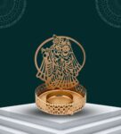 Radha Krishna Festive Metal Pooja Diya | T Lite Metal Candle Holder | Festival Candle Holder 4 x 3 Inches