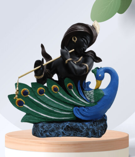 Peacock Krishna Statue Playing Flute Statue