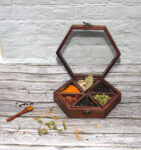 Handcrafted Wooden Spice Box Hexagon Shape With Spoon
