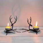 Reindeer Tea light Candle Holders – Set of 2 | Wrought Iron Design