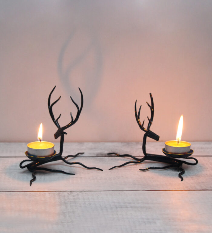 Reindeer Tea light Candle Holders – Set of 2 | Wrought Iron Design