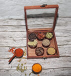 Handmade Wooden Spice Box with 9 Circular Container