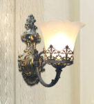 Vintage Wall Sconce with Milky White Glass Shade | Antique Finish
