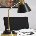 Modern Black and Gold Metal Table Lamp for Study
