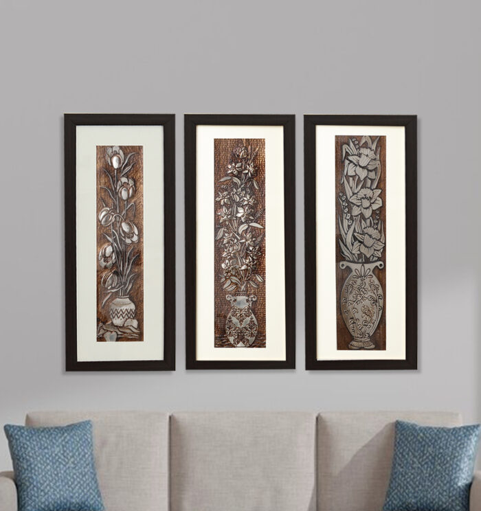 Egyptian Peony Flower Wall Painting Set Of 3