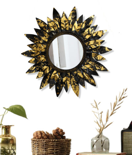 Golden And Black Leaf Wall Mirror