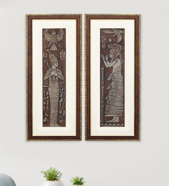 Pharaoh Nekhbet Wall Painting | Golden and Brown Design