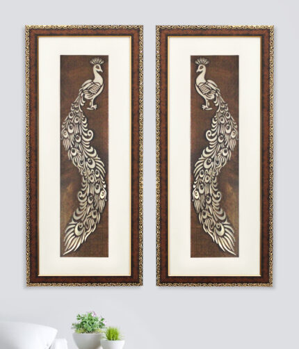 Peacock Love Couple Wall Painting | Golden and Brown Design