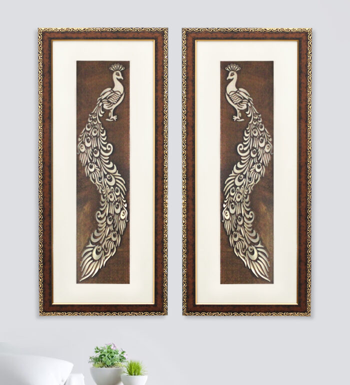 Peacock Love Couple Wall Painting | Golden and Brown Design