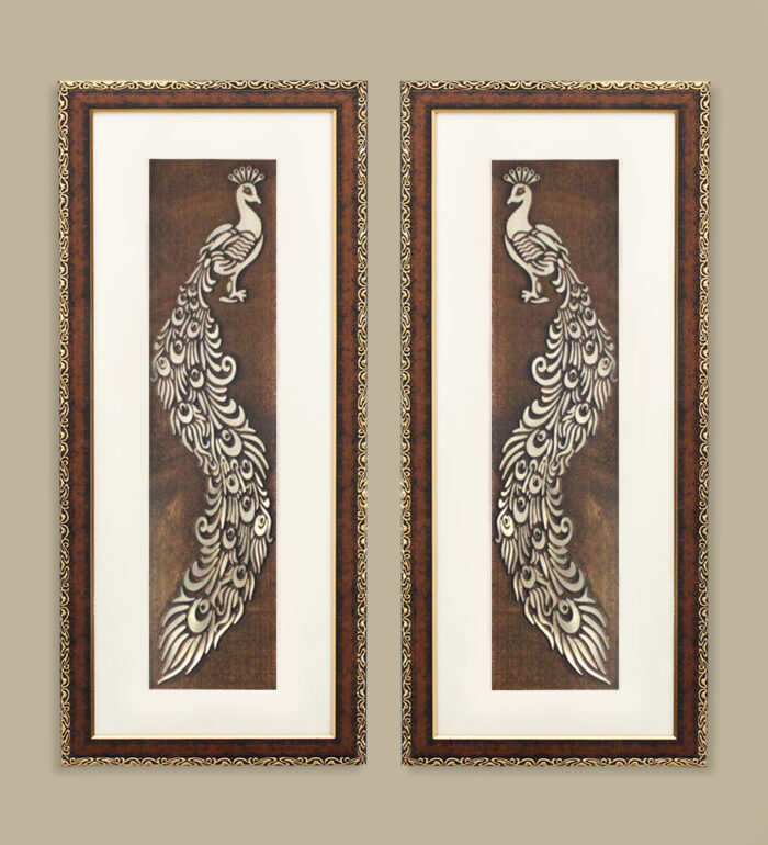 Peacock Love Couple Wall Painting | Golden and Brown Design