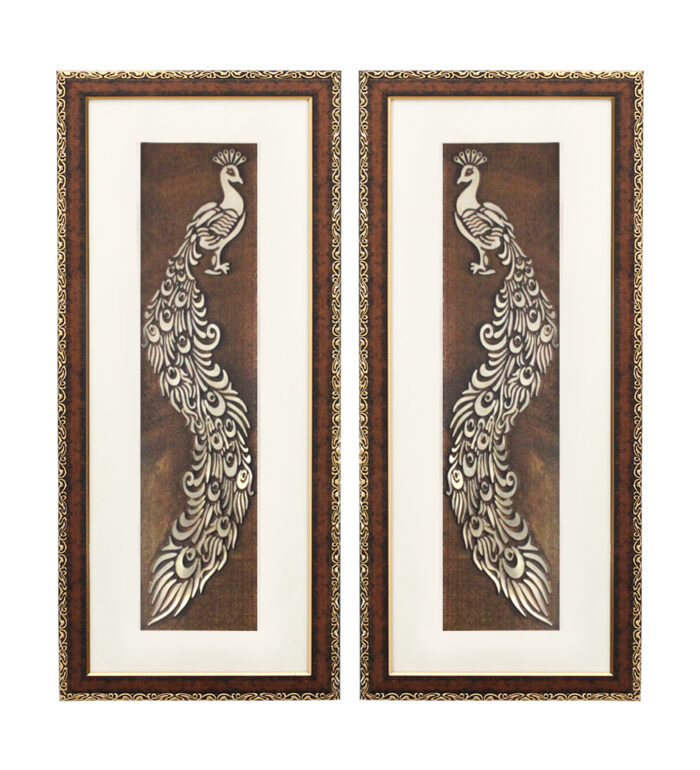 UntitledPeacock Love Couple Wall Painting | Golden and Brown Design