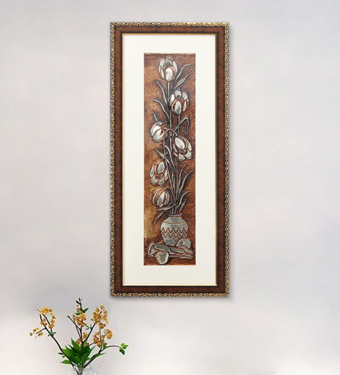 Egyptian PEONY Flower Wall Painting | Golden and Brown Design