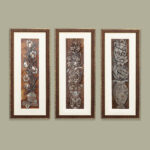 Peony Flower Wall Painting Set Of 3 | Golden and Brown Design