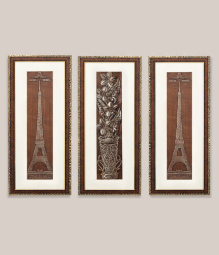 Eiffel Tower And Flower Wall Painting | Golden and Brown Design