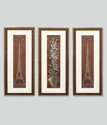 Eiffel Tower And Rose Flower Wall Painting | Golden and Brown