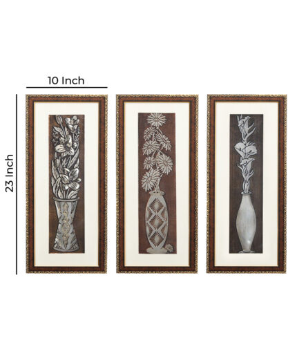 Georgia Flower Wall Painting Set Of 3 | Golden and Brown Design