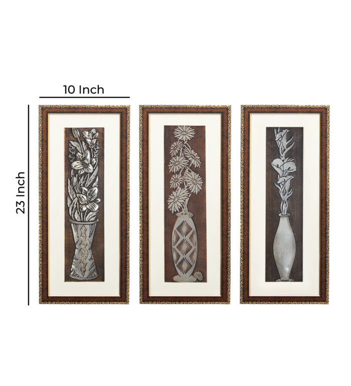 Georgia Flower Wall Painting Set Of 3 | Golden and Brown Design