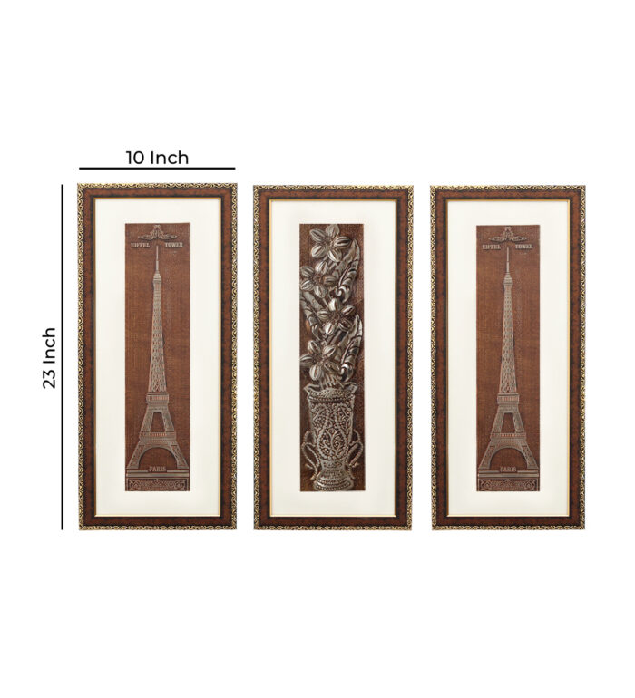 Eiffel Tower And Flower Wall Painting | Golden and Brown Design