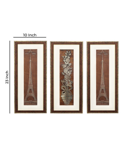 Eiffel Tower And Rose Flower Wall Painting | Golden and Brown