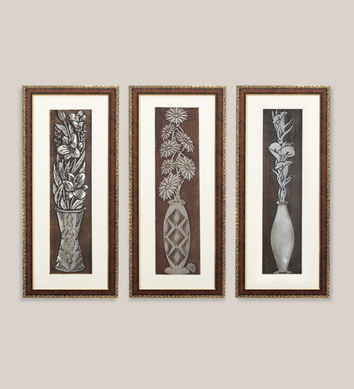 Georgia Flower Wall Painting Set Of 3 | Golden and Brown Design