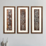 UnPeony Flower Wall Painting Set Of 3 | Golden and Brown Design