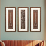 Untitled 3Eiffel Tower And Flower Wall Painting | Golden and Brown Design