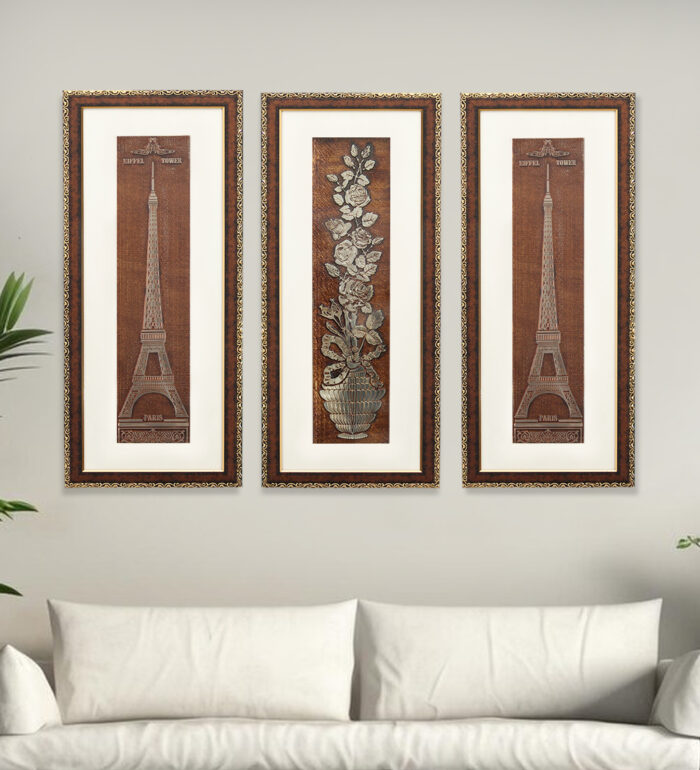 Eiffel Tower And Rose Flower Wall Painting | Golden and Brown