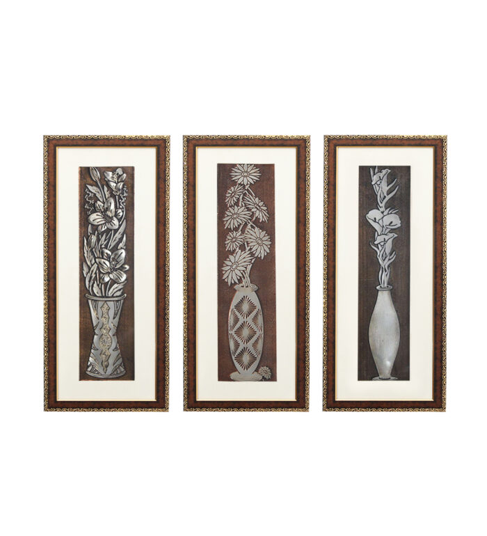 Georgia Flower Wall Painting Set Of 3 | Golden and Brown Design