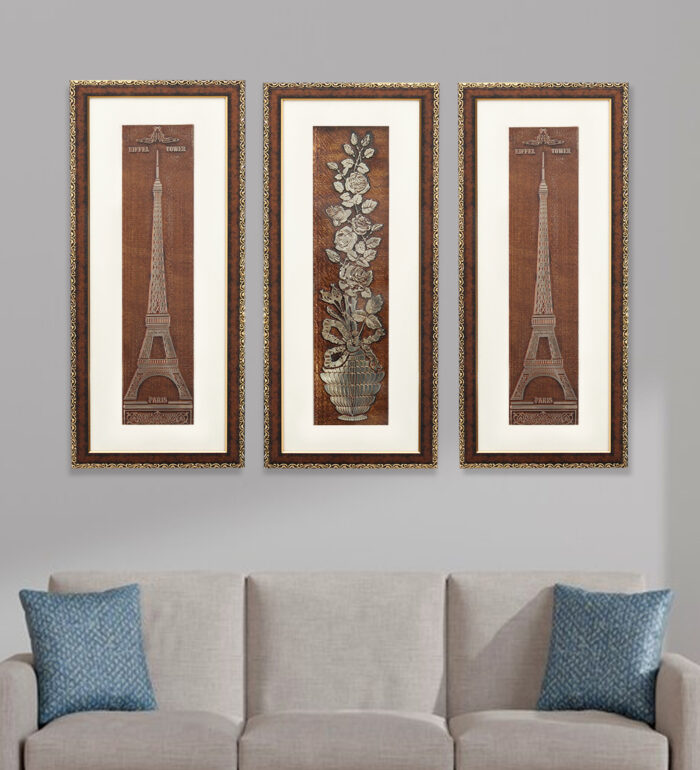 Eiffel Tower And Rose Flower Wall Painting | Golden and Brown