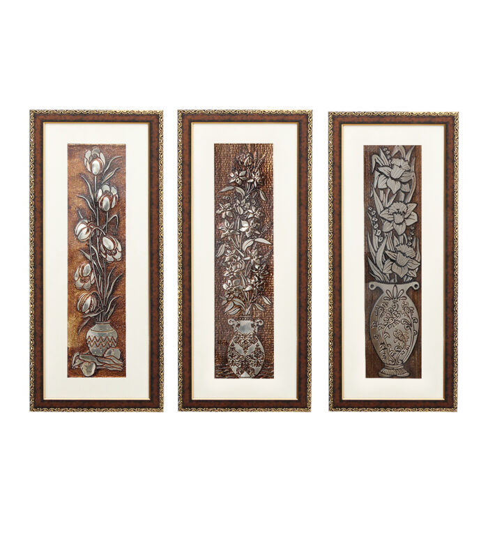 Peony Flower Wall Painting Set Of 3 | Golden and Brown Design