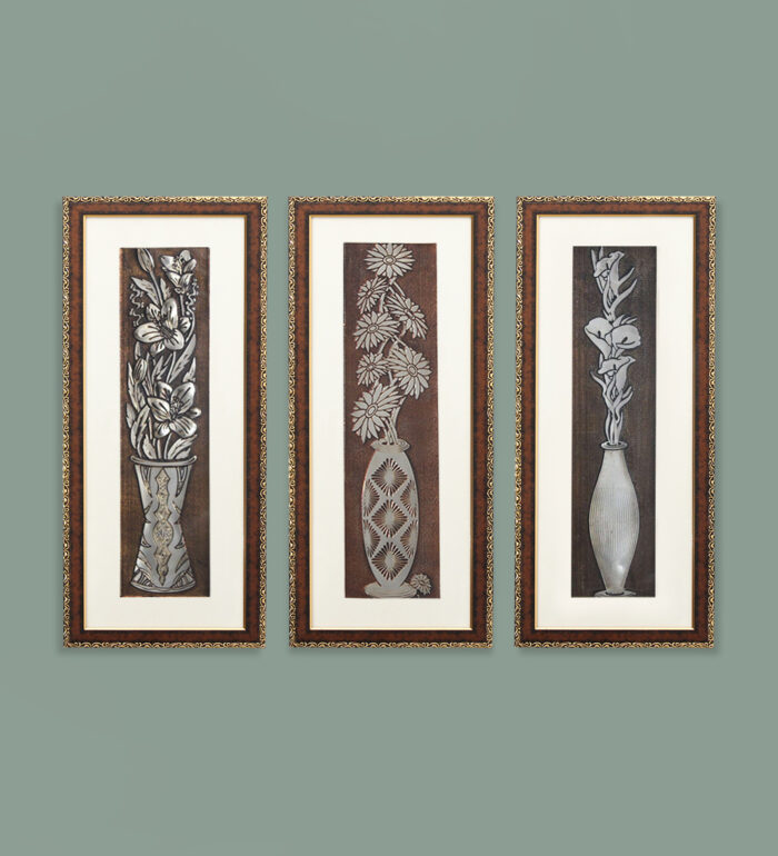 Georgia Flower Wall Painting Set Of 3 | Golden and Brown Design