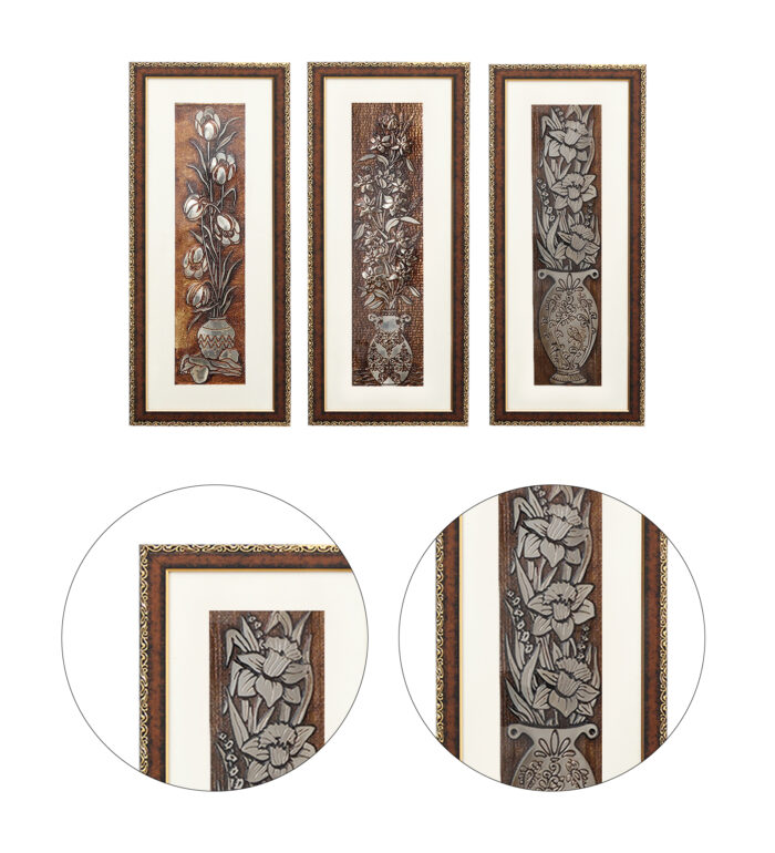 Peony Flower Wall Painting Set Of 3 | Golden and Brown Design