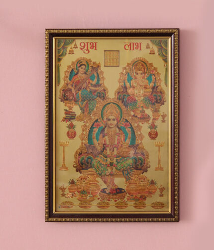 Laxmi Ganesh Digital Print Gold Finish Wall Painting