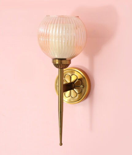 Antique Finish Wall Light With Ribbed Amber Glass