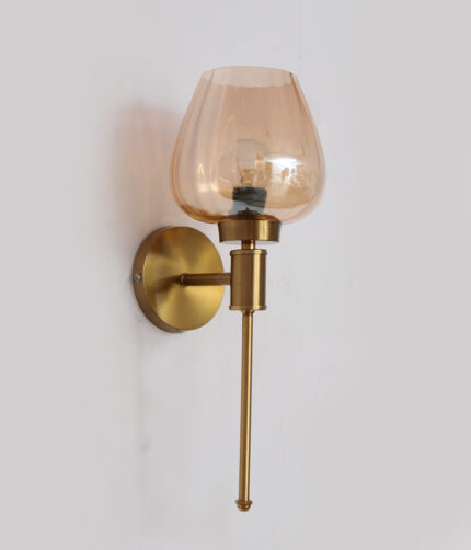 Vintage Wall Sconce Gold Finish Amber Color Glass