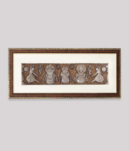 Jagannath Puri Trinity Wall Painting | Golden and Brown Design