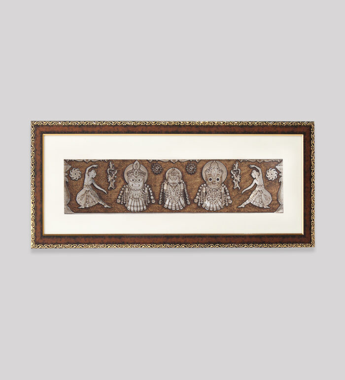 Jagannath Puri Trinity Wall Painting | Golden and Brown Design