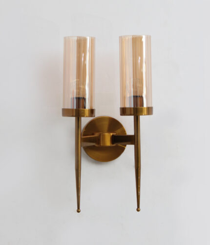 Modern Golden Finish Wall Light With Cylindrical Glass Shades