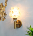 Elegant Golden Finish Wall Light with Floral Design Glass