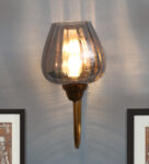 Modern Gold Finish Wall Sconce with Ribbed Smoked Glass