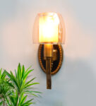 Decorative Vintage Brass Wall Sconce with Amber Glass