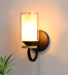 Modern Wall Sconce Light Pine Wood Base With Matt Black Finish