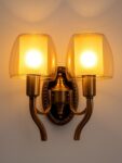 Vintage Double Wall Sconce Light with Amber Glass for Livingroom