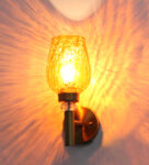Vintage Wall Sconce Light with Orange Crackle Glass