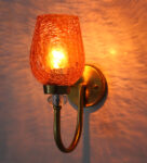 Antique Wall Sconce Light with Amber Crackle Glass