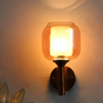 Modern Wall Sconce Light with Amber Glass Shade