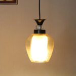 Clear Amber Glass Hanging Lamp Black Finish