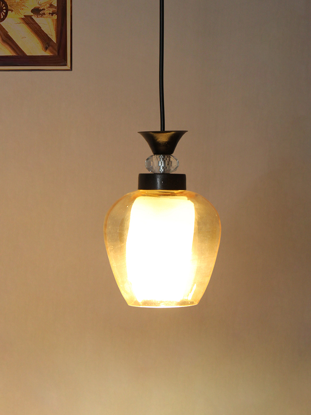 Clear Amber Glass Hanging Lamp Black Finish Clear Amber Glass Hanging Lamp Black Finish