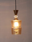 Ribbed Amber Glass Pendant Light Gold Finish