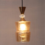 Ribbed Amber Glass Pendant Light Gold Finish